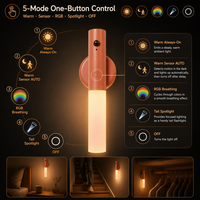 Lampe LED multifonction 4-en-1 avec capteur, lumière blanc chaud et RGB, projecteur d'urgence à effet respirant, mode automatique PIR, magnétique, mini, en ABS, pour chambre à coucher et veilleuse