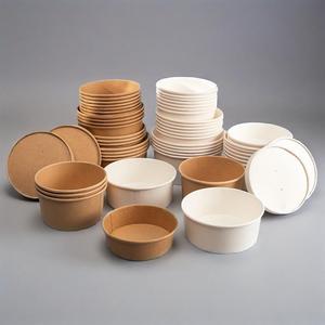 Vente en gros Récipient d'emballage jetable en papier kraft blanc imprimé avec logo personnalisé pour fast-food et salade bol à emporter avec couvercles - Product Image 4