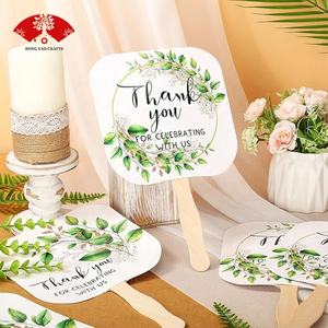 Ventiladores de papel de forma personalizada con mango de madera, ventilador de paleta de mano para boda para publicidad - Product Image 4