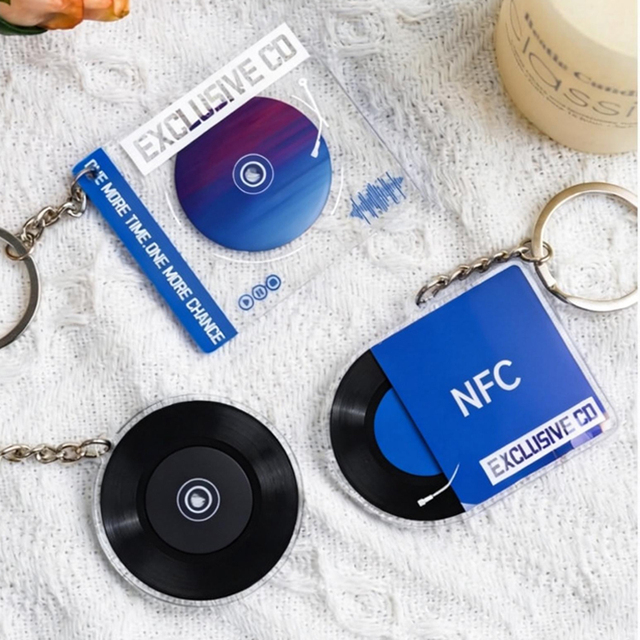 Custom Acrylic NFC Keychain Personalized CD Vinyl Shape Key Ring with Custom Text/Logo/Color for Music Lover Gift