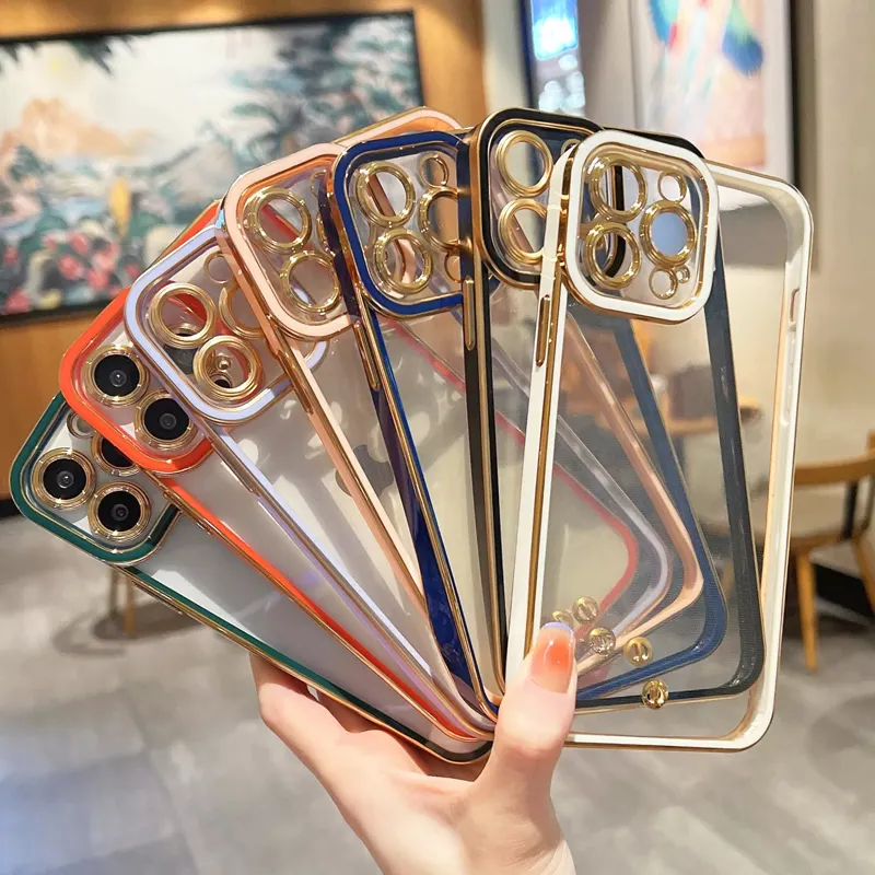 2023 New Arrivals Soft Electroplated TPU Silicone Clear Phone Case For iPhone 14 13 Pro Max Full Camera Lens Protection fundas