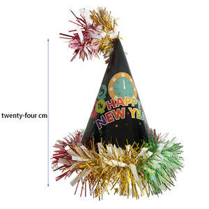 Cappelli a Cono Colorati Stampati '<span class=keywords><strong>Felice</strong></span> <span class=keywords><strong>Anno</strong></span> <span class=keywords><strong>Nuovo</strong></span>' con Bordo in Tinsel <span class=keywords><strong>e</strong></span> Pompon per Decorazioni Festive di Capodanno - Product Image 4