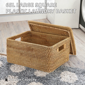Rustic Large <b>Square</b> Shape PP Plastic Multifunction Laundry <b>Basket</b> with Handle for Bathroom Clothes Storage - Product Image 2