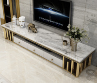 Tables basses en or de luxe avec tiroir, meuble TV moderne en acier inoxydable, ensemble de meubles avec plateau en marbre, table d'appoint pour salon