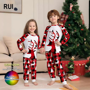 RUIQUWIN - Conjunto de Pijamas Familiares Navideños al por Mayor, Cintura Elástica Térmica para Verano, Otoño e Invierno, Estampado de Ciervos, Transpirable y Suave - Product Image 1