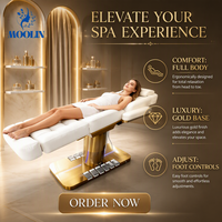 Table de massage électrique MOOLIN de luxe avec 3 moteurs, hauteur réglable, oreiller intégré et éclairage LED, structure en acier inoxydable