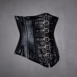 Ensemble Corset et Lingerie Sculptante Gothique Punk Grande Taille pour Femme, en Cuir à Lacets, avec Demi-Compléments en Tissu Satiné, Séchage Rapide, Contrôle Moyen, Haute Qualité - Product Image 1