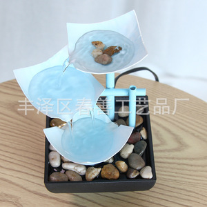 Indoor <b>Small</b> Fountain Aqua Blue With Backlight Office Desktop <b>Ornament</b> Decorative Water Feature - Product Image 3