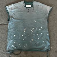 T-shirt thermique double couche en coton personnalisé, coupe oversize, manches longues, effet délavé, effet éclaboussures, tissu gaufré