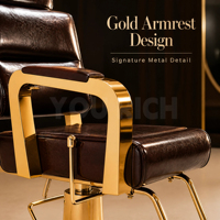Fauteuil de Barbier Hydraulique Vintage Doré Inclinable, Chaise de Coiffure Robuste pour Salon avec Appui-tête