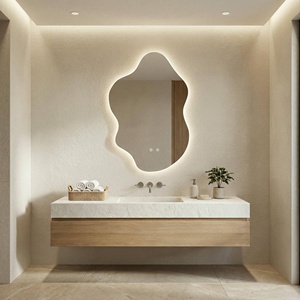<span class=keywords><strong>Miroir</strong></span> <span class=keywords><strong>de</strong></span> <span class=keywords><strong>salle</strong></span> <span class=keywords><strong>de</strong></span> <span class=keywords><strong>bain</strong></span> <span class=keywords><strong>asymétrique</strong></span> à LED éclairé, 3 couleurs et à intensité variable, avec éclairage, cadre irrégulier personnalisé, sans cadre, fabrication OEM ODM - Product Image 6