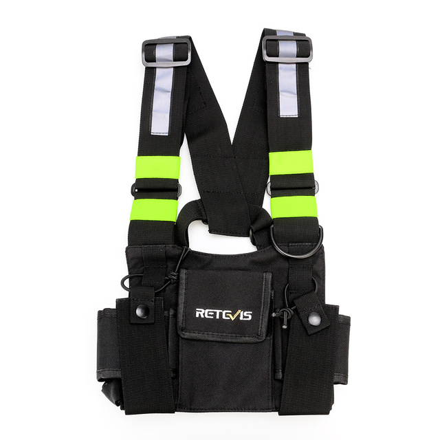 Radio Case Holder Retevis HB02 Black Fluorescent Double Chest Bag for Motorola Kenwood Baofeng Two Way Radio Walkie Talkie