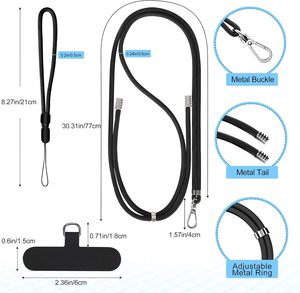 Correa Universal Ajustable de Poliéster Larga para Teléfono Celular, Correa para Cuello y Muñeca, Compatible con iPhone y <span class=keywords><strong>Android</strong></span>, 77cm, Negro/Gris - Product Image 3