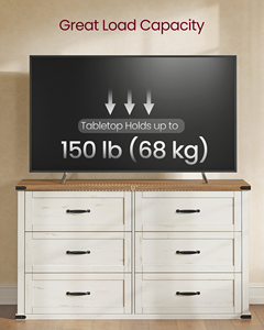 Commode 6 tiroirs LIRY Collection pour chambre et salon, 54 pouces de large, style ferme moderne, écologique, poignées en acier - Product Image 3