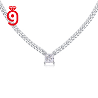 Collier pendentif en moissanite taille princesse pour femme, chaîne cubaine de luxe léger, plaqué or argenté, coupe brillante étincelante