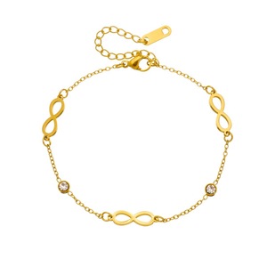 <b>Infinity</b> Symbol Gold Plated Stainless Steel <b>Bracelet</b> With Diamond Bezel Setting For Gift - Product Image 5