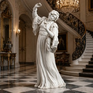 Sculpture personnalisée en marbre Melpomène - Muse Tragique - Figurine classique sur mesure de la Tristesse avec manches bouffantes pour intérieurs de luxe - Product Image 2