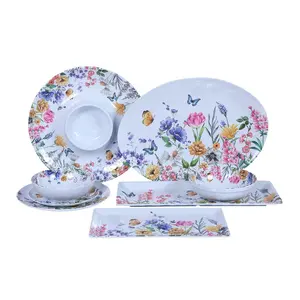 Floral Party Decorations Spring Summer Wild Flower Pattern Dinner Plate 8/10 inch Dessert Melamine Plate Dinnerware