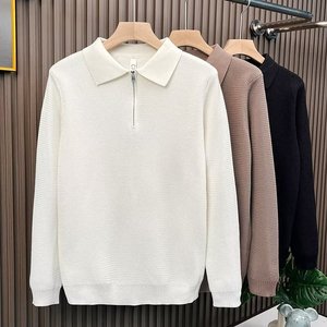 เสื้อสเวตเตอร์ไหมพรมผู้ชายแบบซิปครึ่งตัว ทรงหลวม ใส่ได้ทั้งฤดูใบไม้ร่วงและฤดูหนาว สีขาว ดำ กาแฟ ไซส์ M L XL 2XL 3XL เสื้อชั้นในสำหรับวัยรุ่น - Product Image 1