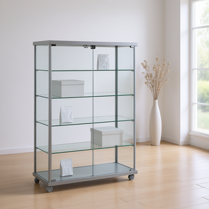 Aluminium <b>Framed</b> Showcase 95x39x145cm Light <b>Grey</b> With Tempered Glass Doors And Adjustable Shelves - Product Image 3
