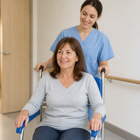 Chaise de toilette mobile à roulettes en alliage d'aluminium bleue avec dossier et accoudoirs pour personnes âgées, handicapées, transfert de lit et soins infirmiers