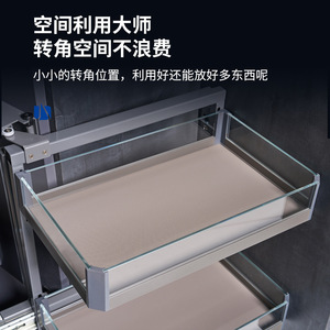 Panier coulissant double couche en forme de L pour armoire de cuisine Unihopper, en alliage d'aluminium, solution de rangement durable - Product Image 3