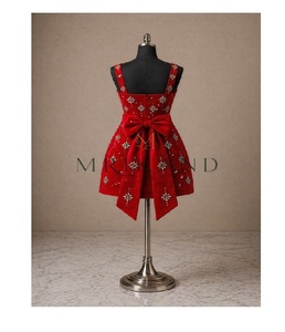Vestido Mini de Diseñador Exclusivo para Mujer con Bordado de Cristales de Primera Calidad y Elegante Lazo en la Espalda para Eventos Nocturnos - Product Image 1