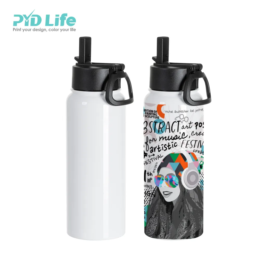 PYD Life 30oz Reusable Sublimation Stainless Steel Bicycle Sport Insulated Custom Logo Hot Water Bottle with Straw