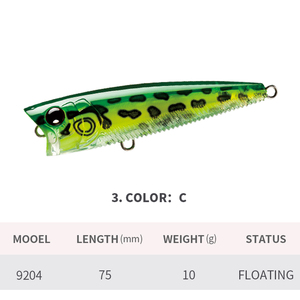 Leurre de pêche flottant Topwater Popper 75mm 10g, leurre artificiel rigide en plastique pour Black-bass, Brochet, Crankbaits, Isca Tackle - Product Image 6
