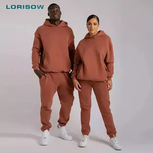 Custom Logo Jogging Suit 100% Cotton Sweatsuit Blank Thick Heavy Tracksuits Unisex Sweatpants And Hoodie Set Men
