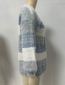 <span class=keywords><strong>Cardigan</strong></span> lavorato a maglia a righe stile casual da donna, maglione ampio a maniche lunghe in finta pelliccia di visone - Product Image 6