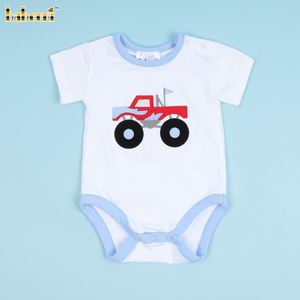 OEM ODM Pelele de Verano con Aplique de Camión Burbuja Azul, 100% Algodón, Certificado OEKO-TEX, Cierre de Botones a Presión, Mangas Cortas, Venta al por Mayor - Product Image 2