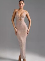 Nouvelle robe moulante sexy à découpes et col halter en polyester brillant effet diamant, tenue de scène tendance pour adultes