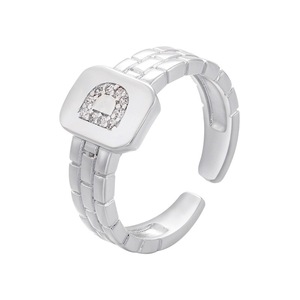 Nuevo Anillo Ajustable de Cobre con Baño de Plata y Circonitas, Diseño de Letra Inicial, Joyería de Moda al por Mayor - Product Image 6