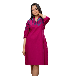 Vestido Corto de Lino con Bordado en Zigzag y Cuello Chino para Mujer, Ropa al por Mayor para Boutique - Product Image 2