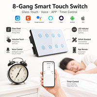 Interruptor de Pared Táctil Estándar Tuya de 8 Canales Personalizado, Control de Encendido/Apagado y Temporizador para Hogar Inteligente, Compatible con Control por Voz Alexa y Google Home