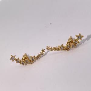 ต่างหูทรงกลมแบบคลาสสิกทันสมัยสำหรับผู้หญิงจาก TIanyu Gems ทำจากทองเหลืองชุบทอง ประดับด้วยเพชรคิวบิกเซอร์โคเนียสีขาวรูปดาว - Product Image 2