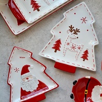Lot de 16 assiettes peu profondes en grès de Noël, style nordique, compatibles micro-ondes, émail alimentaire, nettoyage facile, best-seller à l'exportation