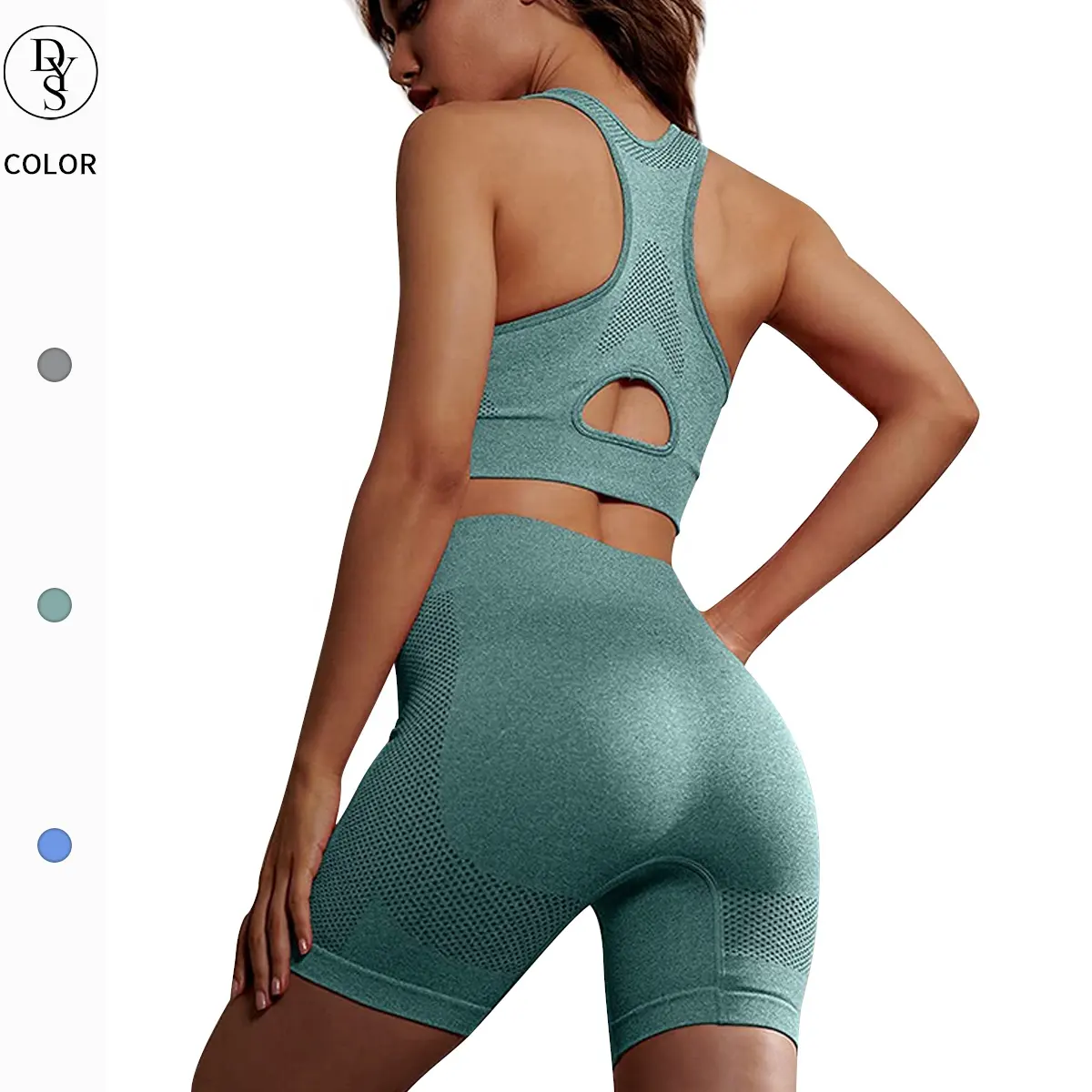 Benutzer definiertes Logo Aushöhlen BH Butt Lift Leggings Yoga Kleidung Fahrrad Laufs horts Nahtlose Frauen Workout Sets Zweiteiliges Fitness studio Outfit