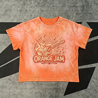 Kaos Oblong Oranye Heavyweight Vintage Wash Dirty Spray Streetwear, Efek Sun Faded Acid Wash ORANGE JAM, untuk Pria Unisex