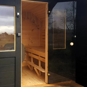 屋外強化ガラスドア無垢材2人用サウナ屋外伝統的サウナキャビン - Product Image 5