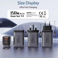 Cargador Rápido de Alta Velocidad de 150 W, Mini USB PD Tipo C, Carga Súper Rápida, Múltiples Puertos, Adaptadores de Carga Rápida Universales para Teléfonos Móviles de Viaje, EU/US/UK