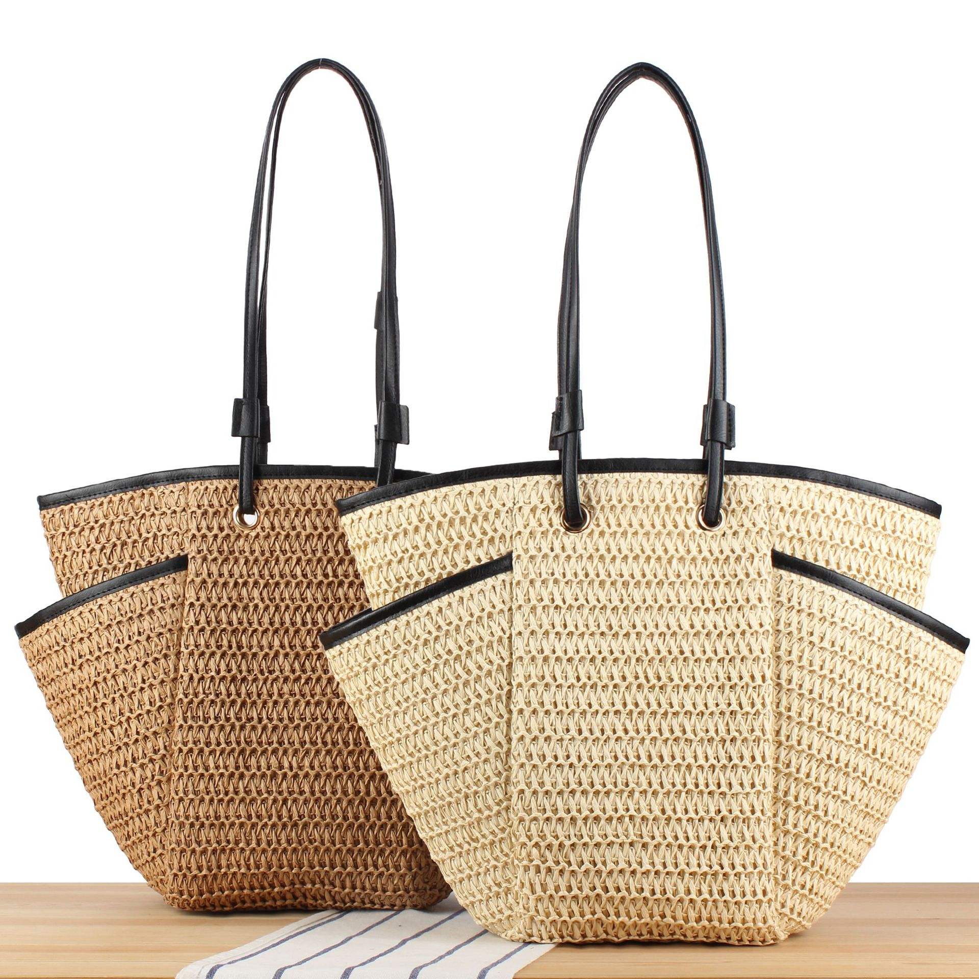 OEM Service New Summer Bags Women Handbags Ladies Woven Purse French Market  Basket Straw Beach Bag