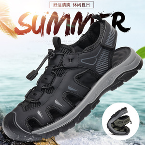 Zapatos de agua de malla para hombre, para verano, deportes al aire libre, transpirables, con cierre de velcro, verde, gris, negro - Product Image 3