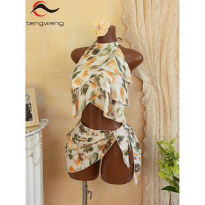 TW 2026 Customized New Four Piece Bikini Set with High Cut <strong>Swim</strong> <strong>Skirt</strong> <strong>Women's</strong> Sexy Backless Print Fashionable Layering Swimwear - Product Image 1