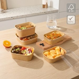 Caja de Papel Kraft a Prueba de Fugas con Tapa para Preparación de Comidas, Entrega a Domicilio, Contenedor de Alimentos Ecológico para Llevar PPWR-FSC-BRC - Product Image 1