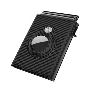 Portefeuille intelligent en aluminium pour homme, <span class=keywords><strong>porte</strong></span>-cartes compatible avec <span class=keywords><strong>Apple</strong></span> <span class=keywords><strong>AirTag</strong></span>, blocage RFID, fin, en fibre de carbone, minimaliste, 9-14 cartes - Product Image 1