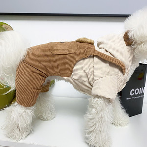 Magnifique pull en velours côtelé à bretelles pour chien, manteau d'hiver en coton gris-brun, petite taille, confortable - Product Image 1
