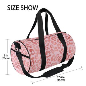 Sac de sport pliable en toile imperméable avec logo personnalisé, sac de voyage pour filles, sac de sport à imprimé léopard avec bandoulière - Product Image 6