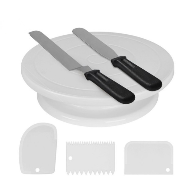 thumbnail image 1 of Kit de decoración de pasteles, suministros para hornear, plato giratorio para pasteles con rascadores más suaves, accesorios para hornear, herramientas para principiantes y profesionales, blanco, 1 of 5